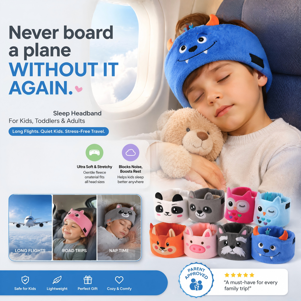 👶🏻 A soft sleep headband designed for children, toddlers, and adults—perfect for long-haul flights. Help your child fall asleep peacefully and enjoy a worry-free trip.