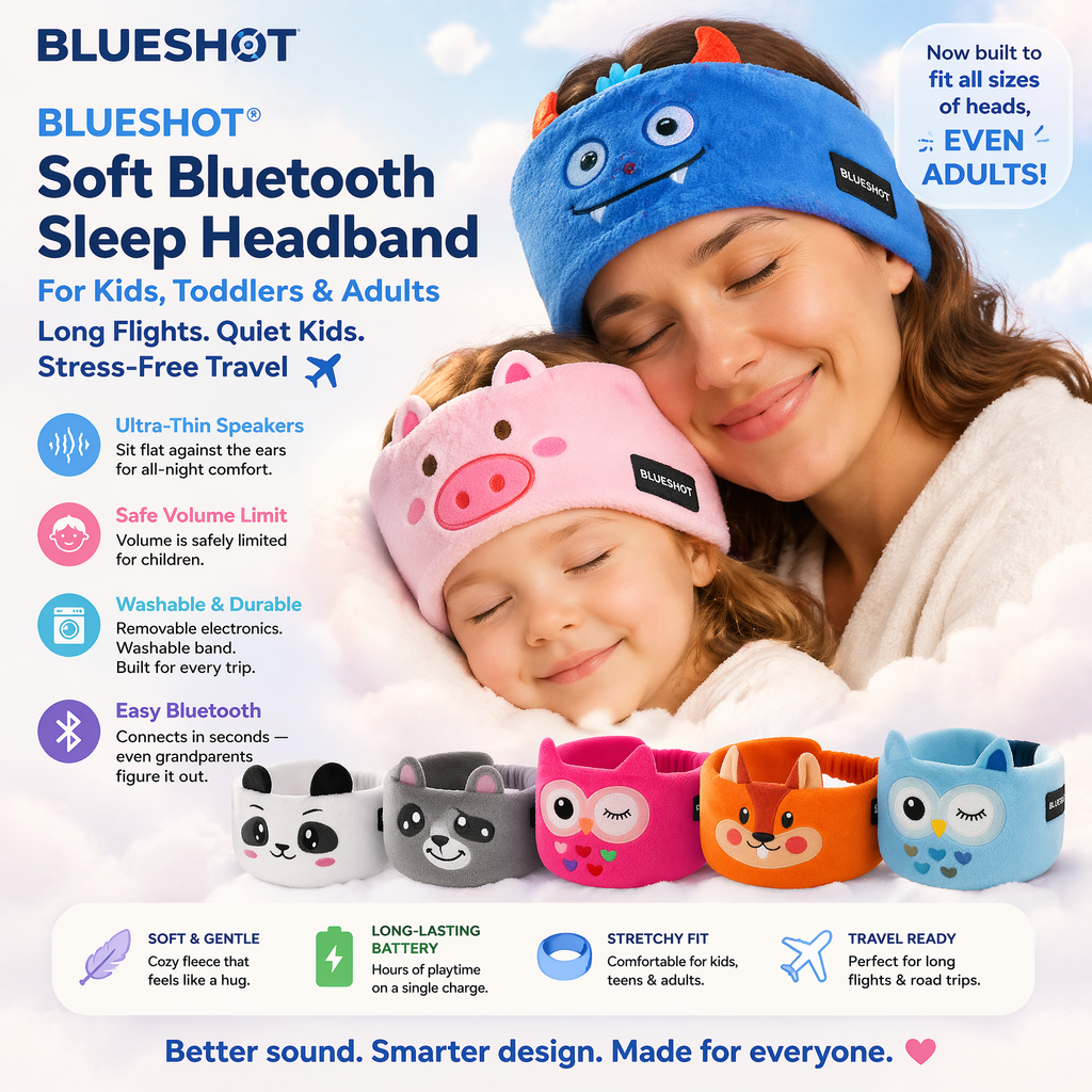 💎Nectavira® 👶🏻 Soft Bluetooth Sleep Headband For Kids, Toddlers & Adults Long Flights. Quiet Kids. Stress-Free Travel.