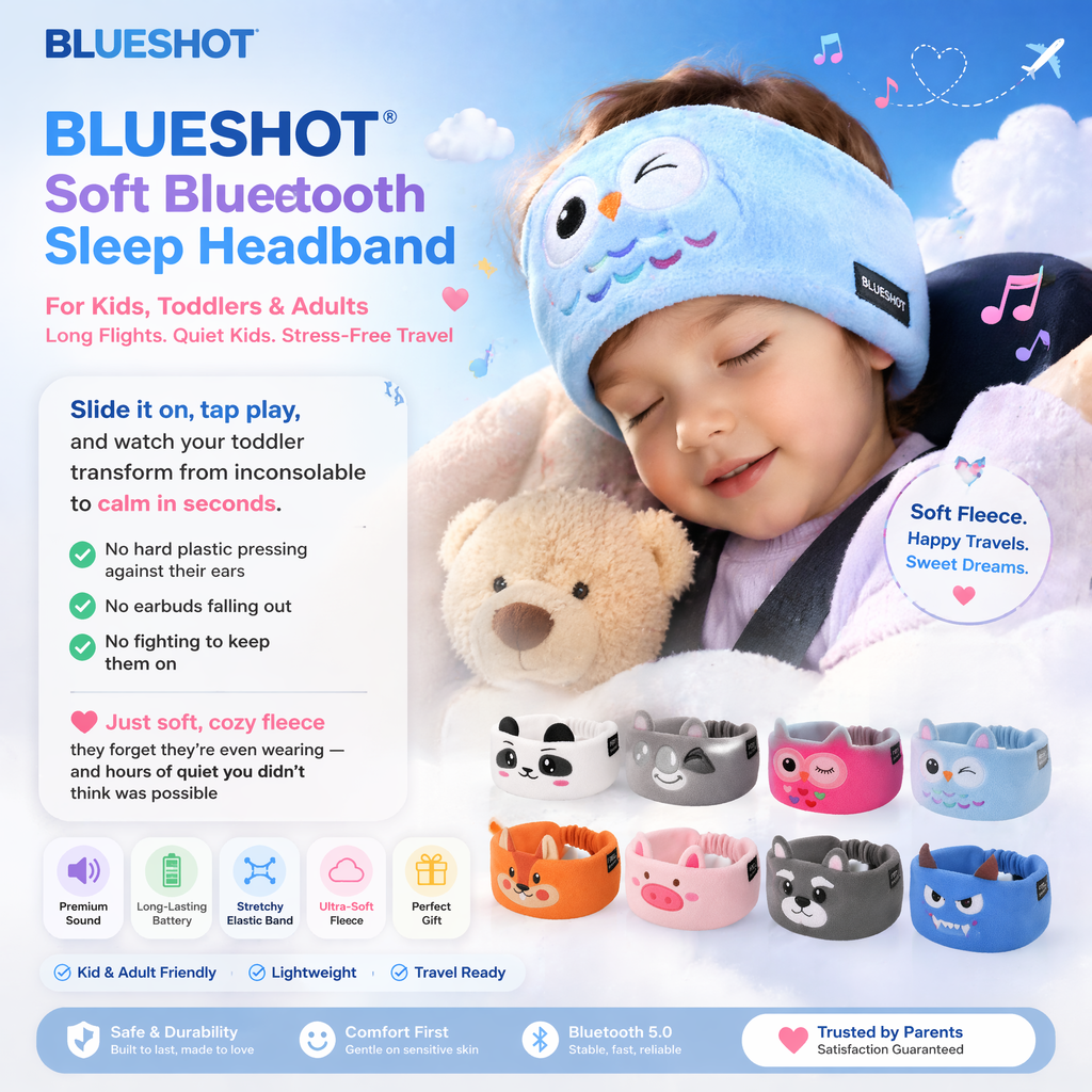 💎Nectavira® 👶🏻 Soft Bluetooth Sleep Headband For Kids, Toddlers & Adults Long Flights. Quiet Kids. Stress-Free Travel.