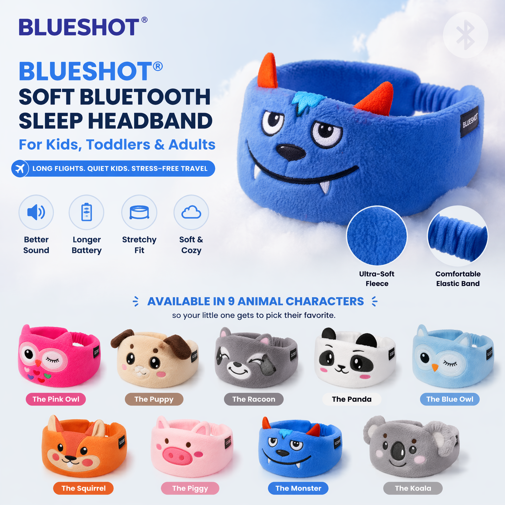💎Nectavira® 👶🏻 Soft Bluetooth Sleep Headband For Kids, Toddlers & Adults Long Flights. Quiet Kids. Stress-Free Travel.