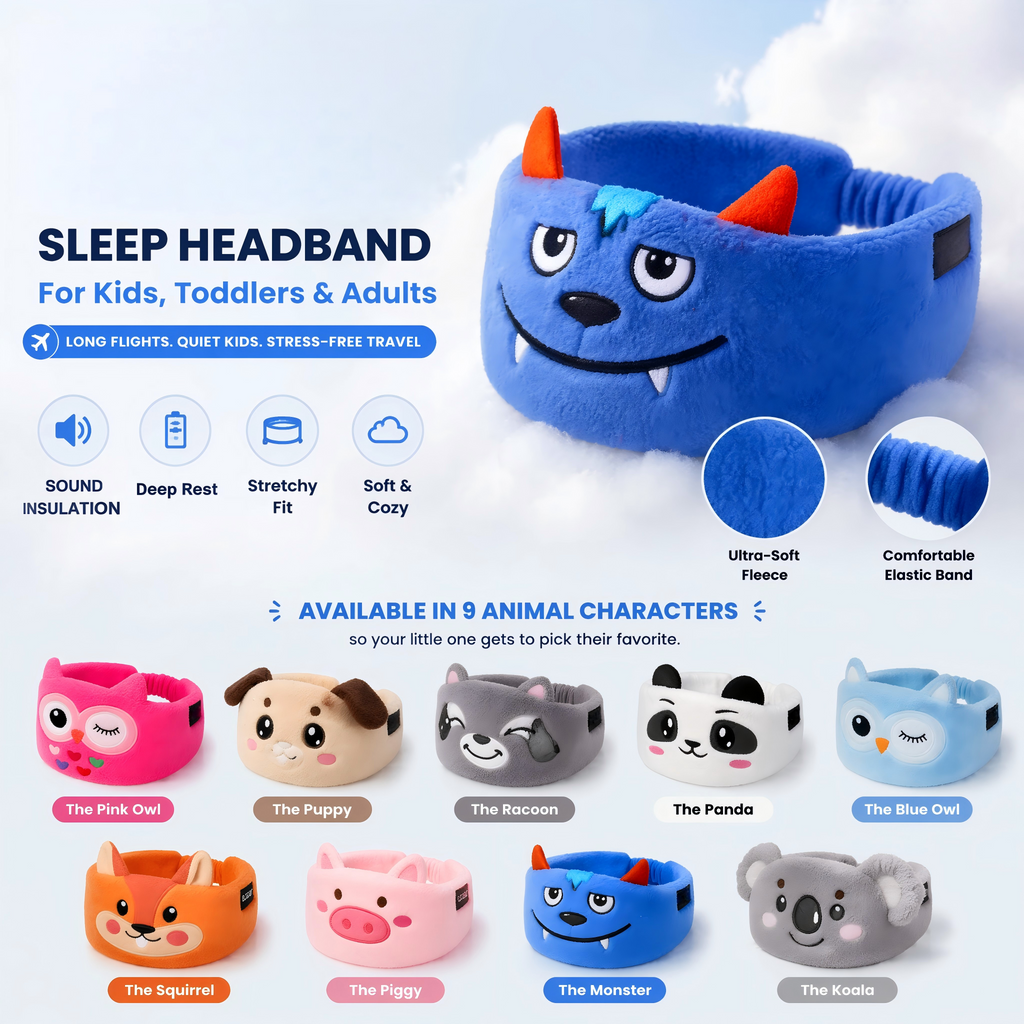 👶🏻 A soft sleep headband designed for children, toddlers, and adults—perfect for long-haul flights. Help your child fall asleep peacefully and enjoy a worry-free trip.