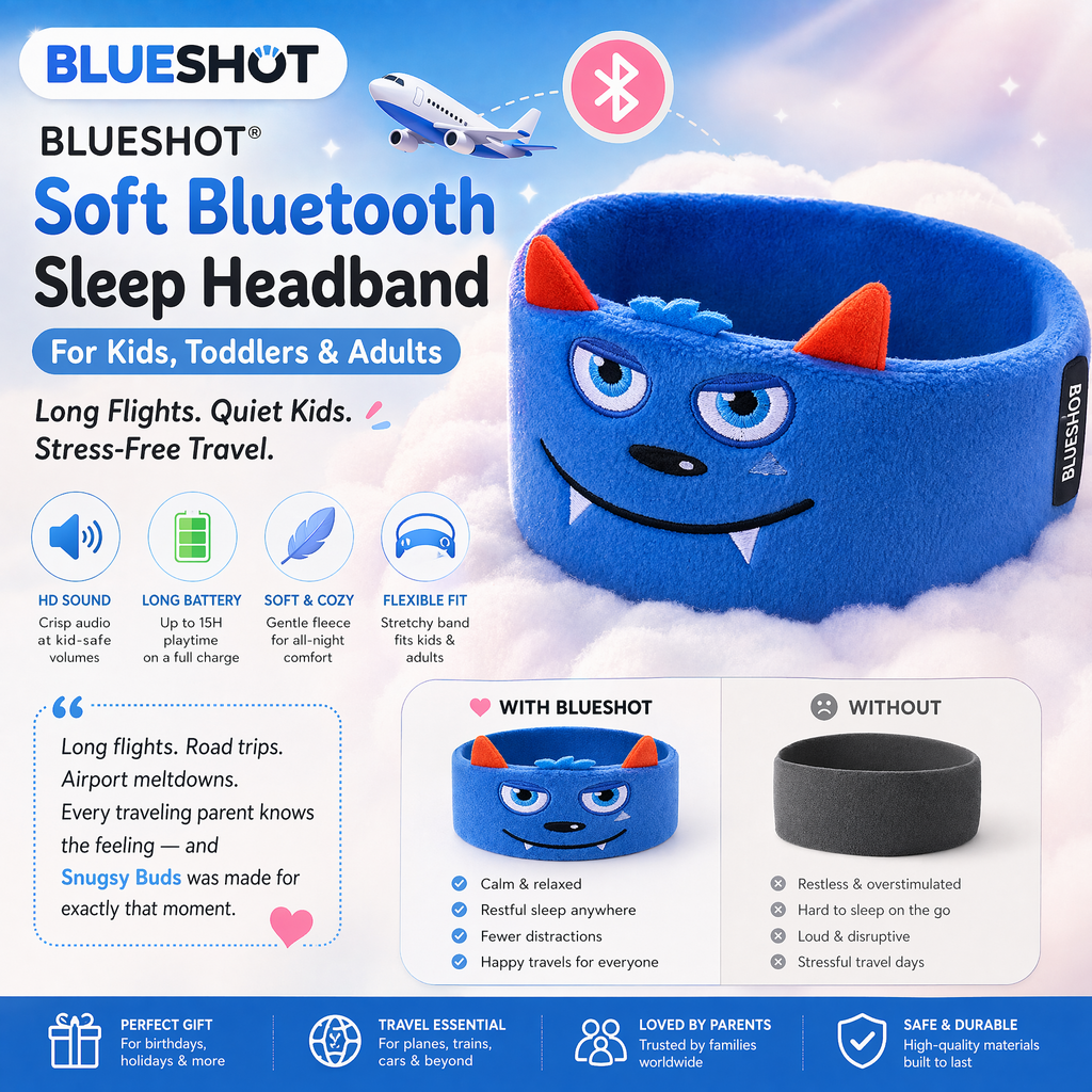 💎Nectavira® 👶🏻 Soft Bluetooth Sleep Headband For Kids, Toddlers & Adults Long Flights. Quiet Kids. Stress-Free Travel.