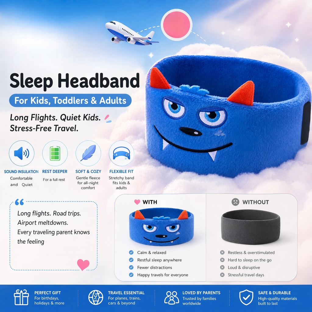 👶🏻 A soft sleep headband designed for children, toddlers, and adults—perfect for long-haul flights. Help your child fall asleep peacefully and enjoy a worry-free trip.