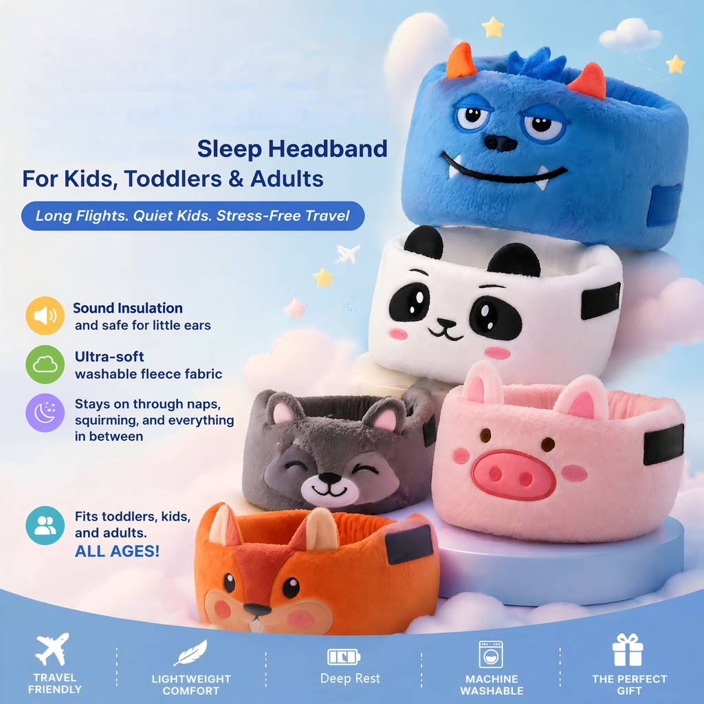 👶🏻 A soft sleep headband designed for children, toddlers, and adults—perfect for long-haul flights. Help your child fall asleep peacefully and enjoy a worry-free trip.